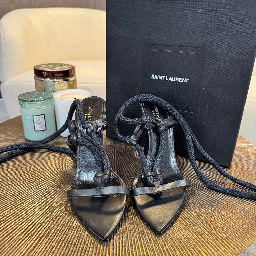 Saint Laurent Strappy Heels (Valda' Vacchetta Valda' Light) - Black Size 38.5